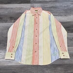 Tommy Bahama Relax Yellow Orange Mens M Long Sleeve Striped‎ Button Up Shirt